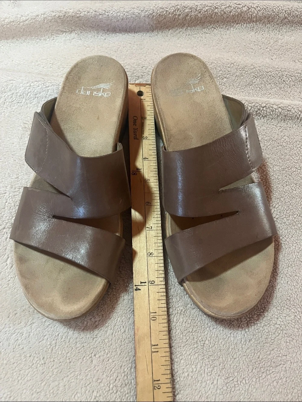 Women's Taupe Slide Sandal Wedge with Cross-Strap 39